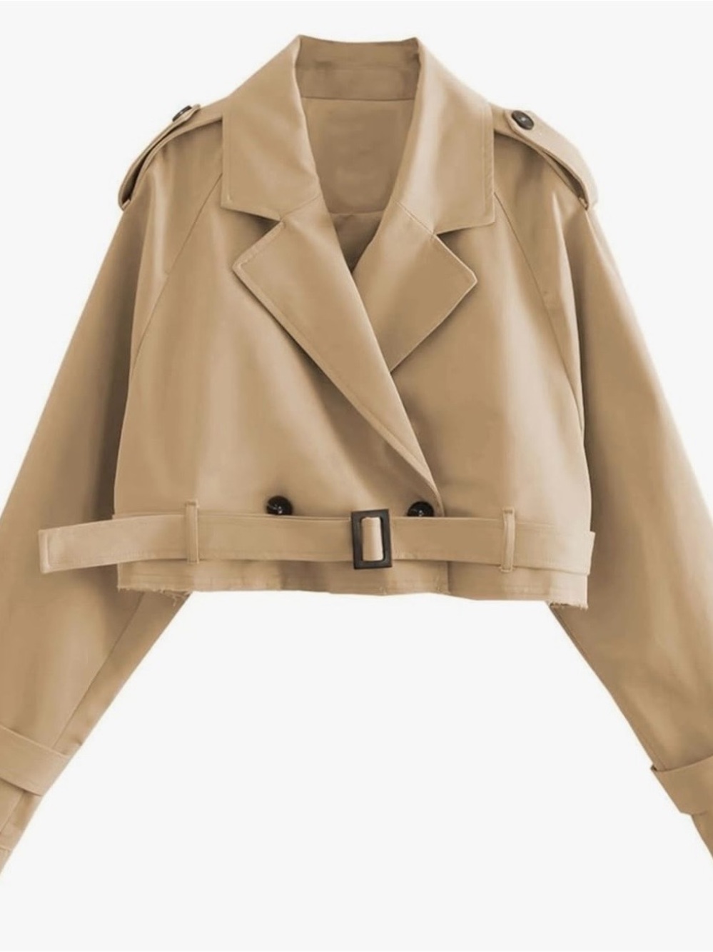Amazon Cropped Tan Trench Coat with Belted Waist